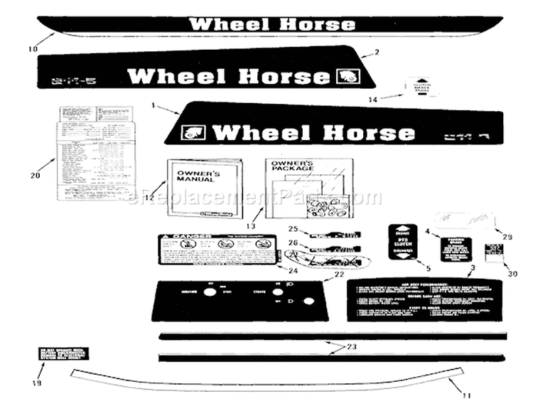 Decals, Miscellaneous Diagram and Parts List for E2-09K401 1988 Toro Lawn Tractor
