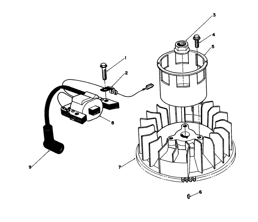 Magneto & Flywheel Assembly Diagram and Parts List for 20627C 8000001 - 8999999 Toro Lawn Mower