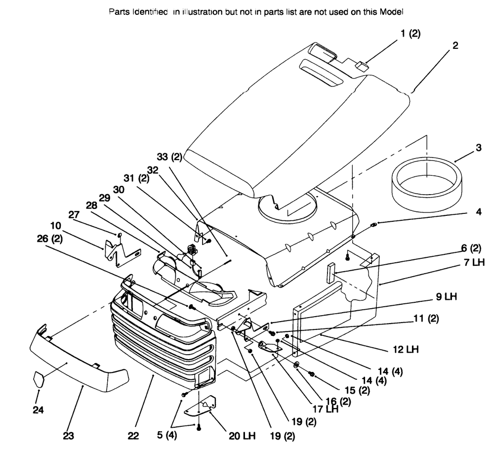 Hood And Grill Diagram and Parts List for 72085 6900001 - 6999999 Toro Lawn Tractor