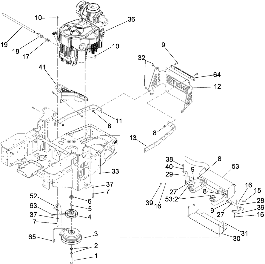 Engine, Clutch And Muffler Assembly Diagram and Parts List for 74450TE (290000001-290999999)(2009) Toro Lawn Mower