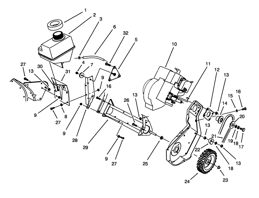 Engine & Frame Assembly Diagram and Parts List for 38190 49000001 - 49999999 Toro Snow Blower
