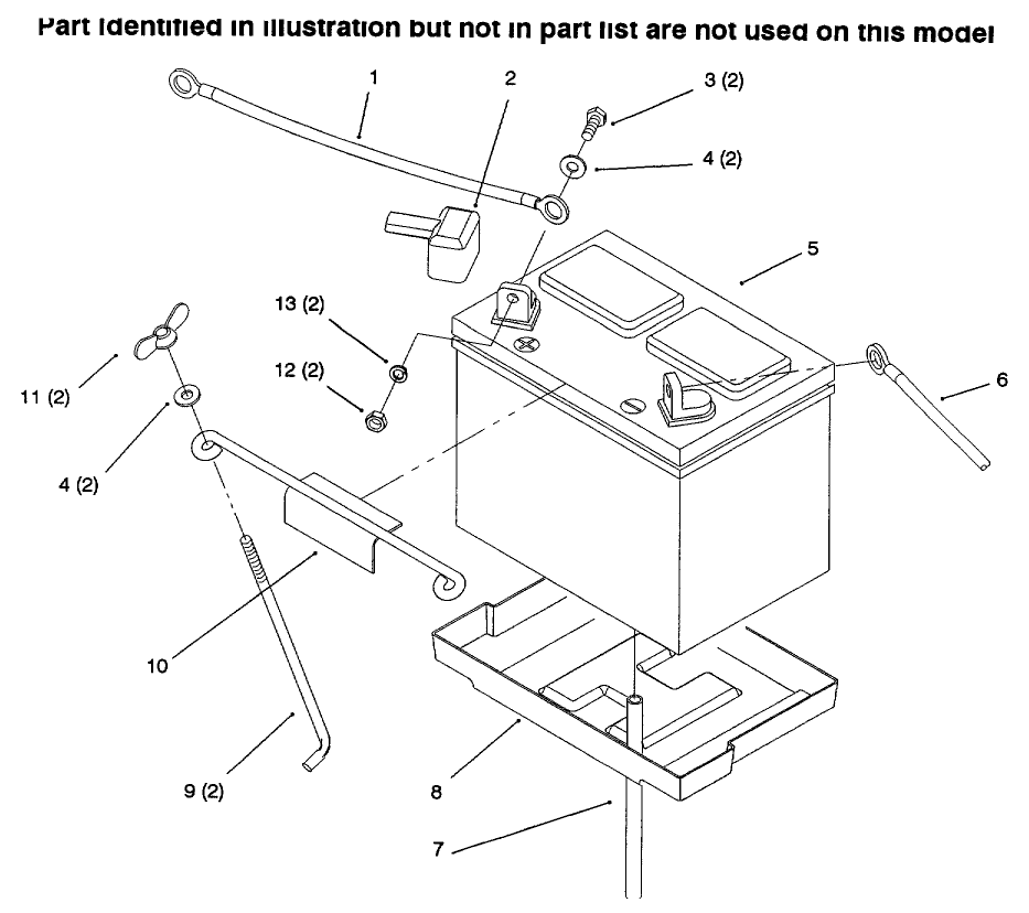 Battery Diagram and Parts List for 73502 6900001 - 6999999 Toro Lawn Tractor