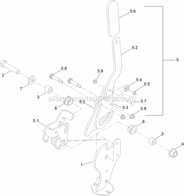Parking Brake Handle Assembly No. 116-7551 Diagram and Parts List for 74956 313000001-313999999 Toro Lawn Mower