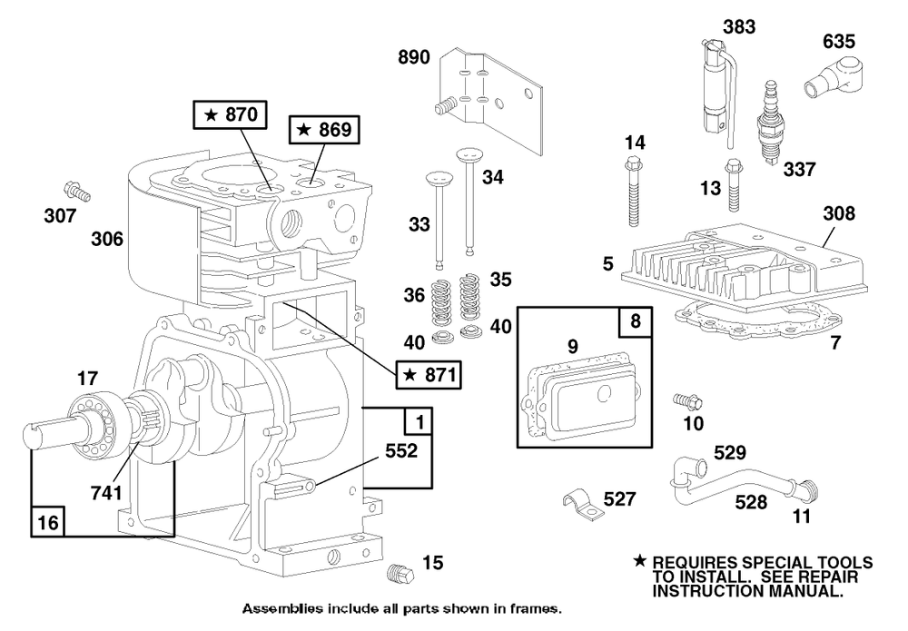 Engine Briggs & Stratton Model 135202-0263-01 Diagram and Parts List for 62924 9900001 - 9999999 Toro Leaf Blower / Vacuum