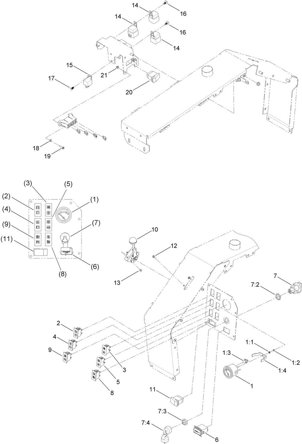 Electrical Relay, Lamp And Switch Assembly Diagram and Parts List for 25403 400000000 - 401399999 Toro Lawn Tractor Accessories