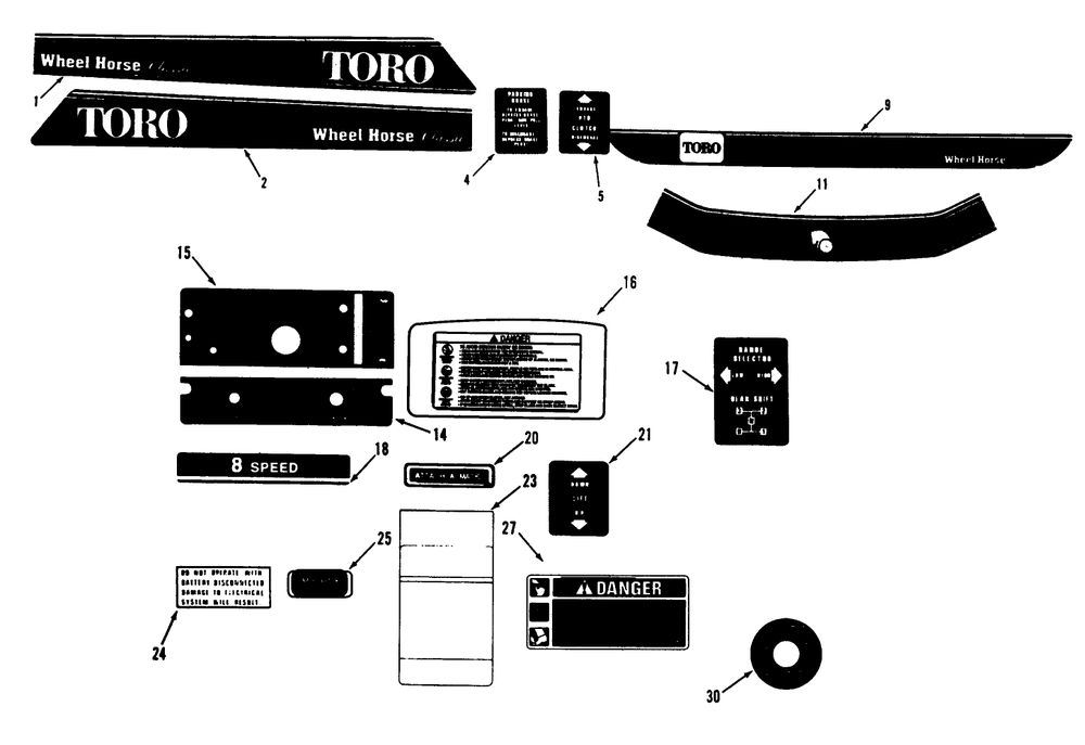 Decals Diagram and Parts List for 73380 3900001 - 3999999 Toro Lawn Tractor