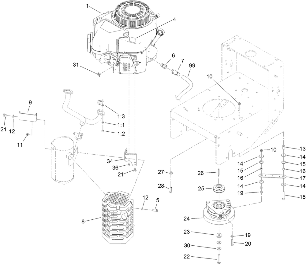 Engine And Clutch Assembly Diagram and Parts List for 30070 404320000-999999999 Toro Lawn Mower