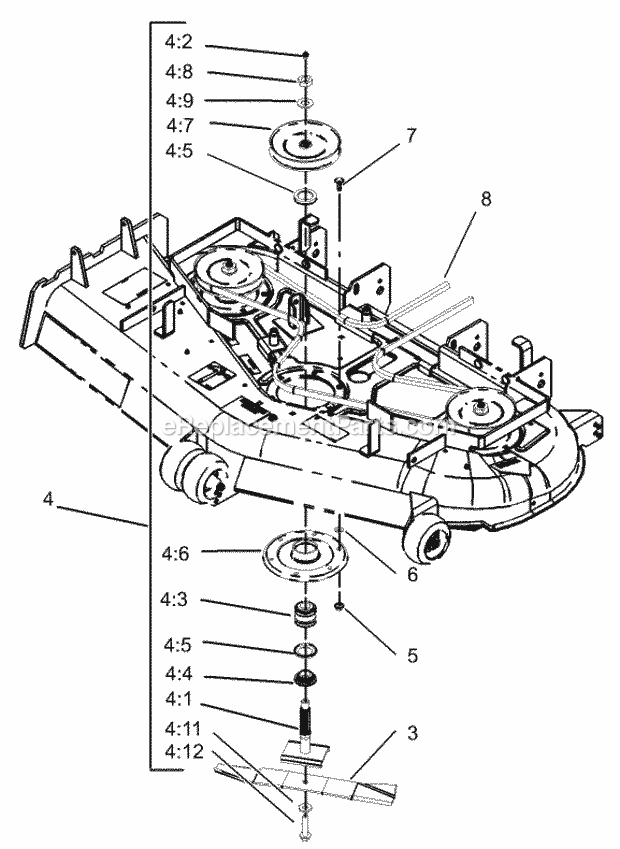 Deck Spindle Assembly Diagram and Parts List for 74179 230006001-230007000 Toro Lawn Mower