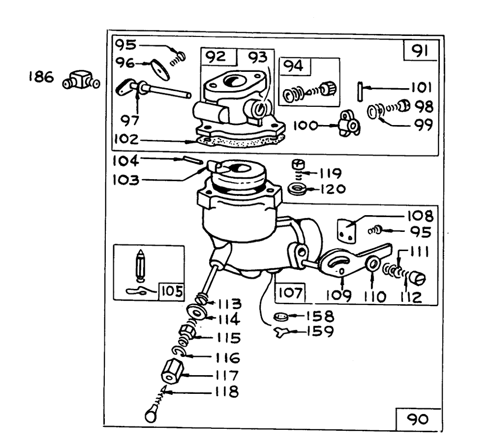 Carburetor For Engine No. 190402, Type 0180-01 Diagram and Parts List for 31832 1000001 - 1999999 Toro Snow Blower