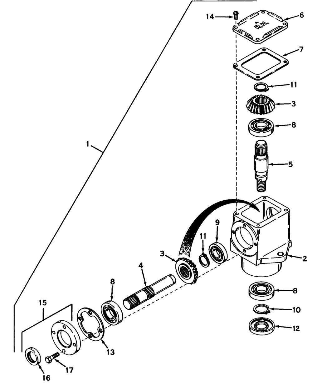 Right Angle Gear Box Assembly Diagram and Parts List for 55302 9000001 - 9999999 Toro Lawn Tractor