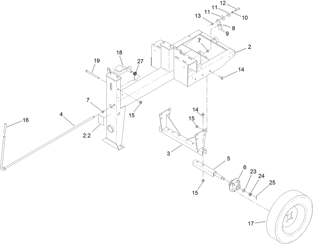 Frame And Axle Assembly Diagram and Parts List for 60219 400000000 - 404319999 Toro Cement Mixer