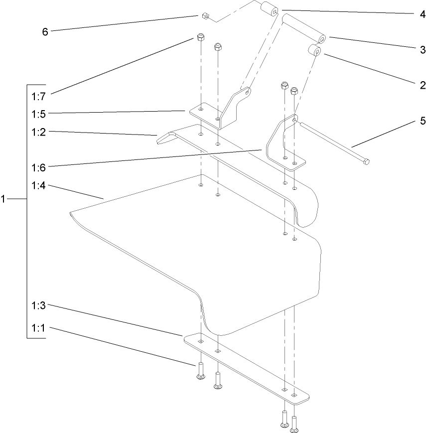 Deflector Assembly Diagram and Parts List for 107-4268  Toro Lawn Tractor Accessories