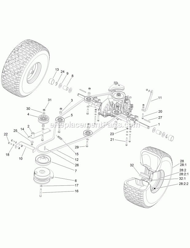 Transmission Drive Assembly Diagram and Parts List for 74585 316000001-316999999 Toro Lawn Mower