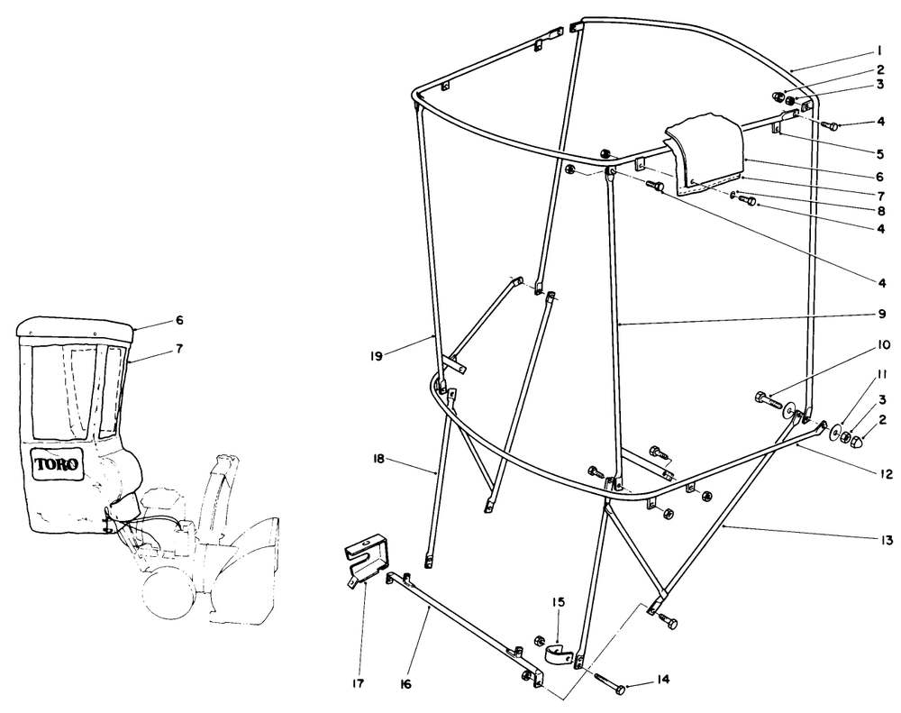 Snow Cab Assembly No. 68-9500 (Optional) Diagram and Parts List for 38525 9000001 - 9999999 Toro Snow Blower