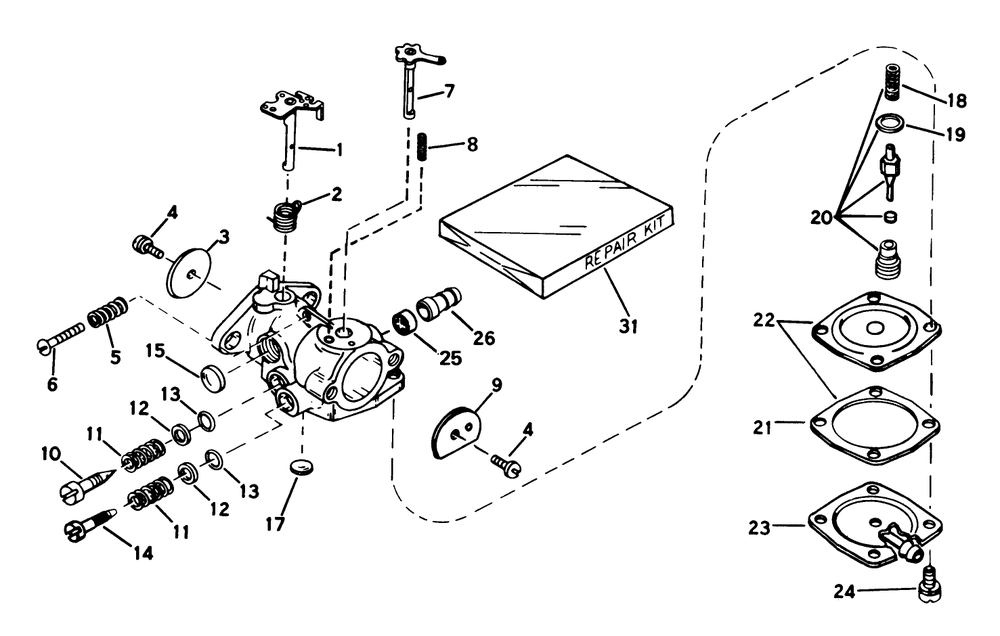 Carburetor No. 631887 Diagram and Parts List for 38232 2000001 - 2999999 Toro Snow Blower