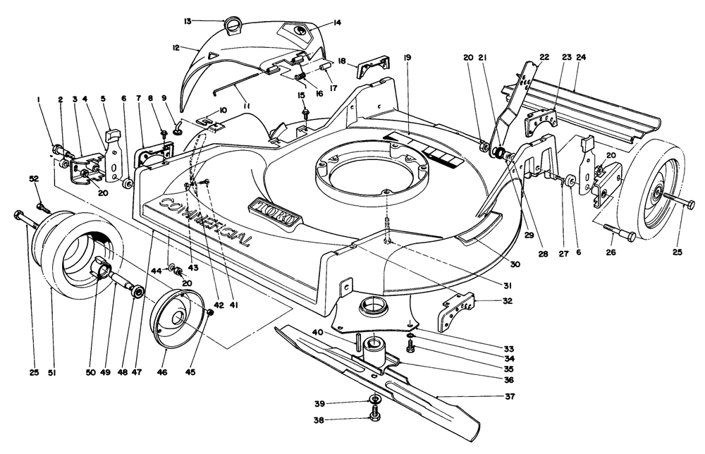 Housing Assembly Diagram and Parts List for 22025 9000001 - 9999999 Toro Lawn Mower