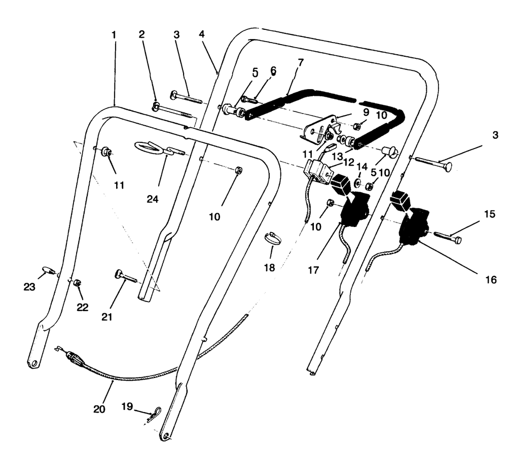 Handle Assembly Diagram and Parts List for 16401 6900001 - 6999999 Toro Lawn Mower