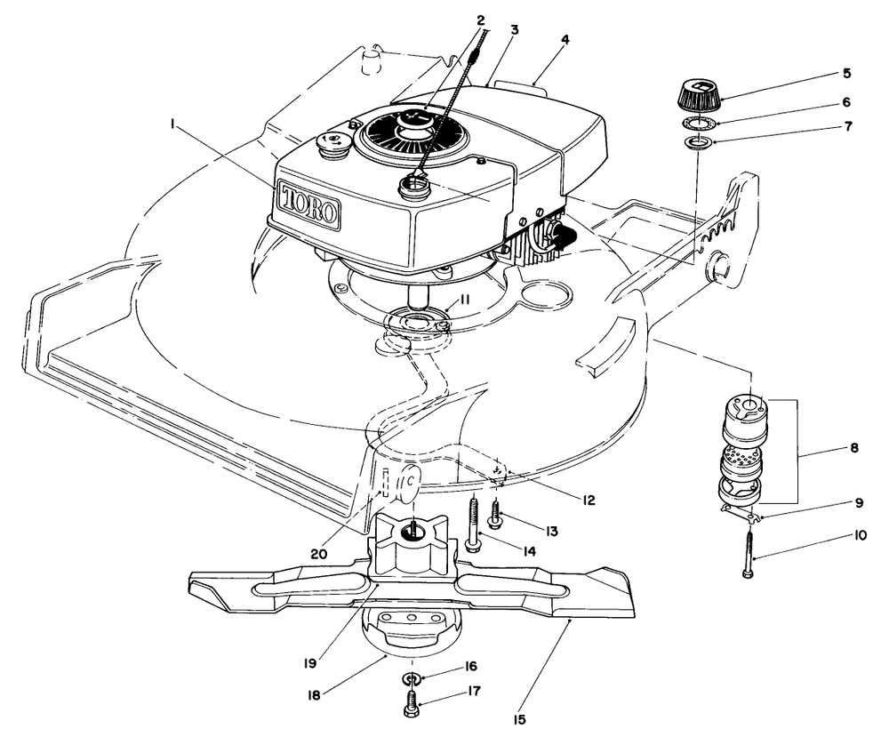 Engine Assembly Diagram and Parts List for 20674 3000001 - 3999999 Toro Lawn Mower