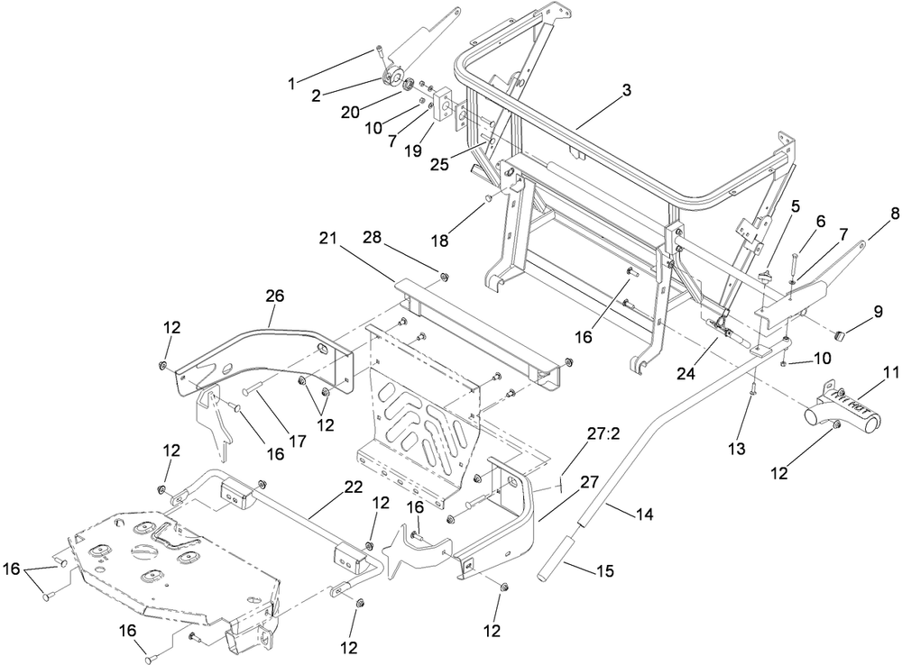 Bagger Mount Assembly Diagram and Parts List for 78566 411400000 - 999999999 Toro Lawn Tractor