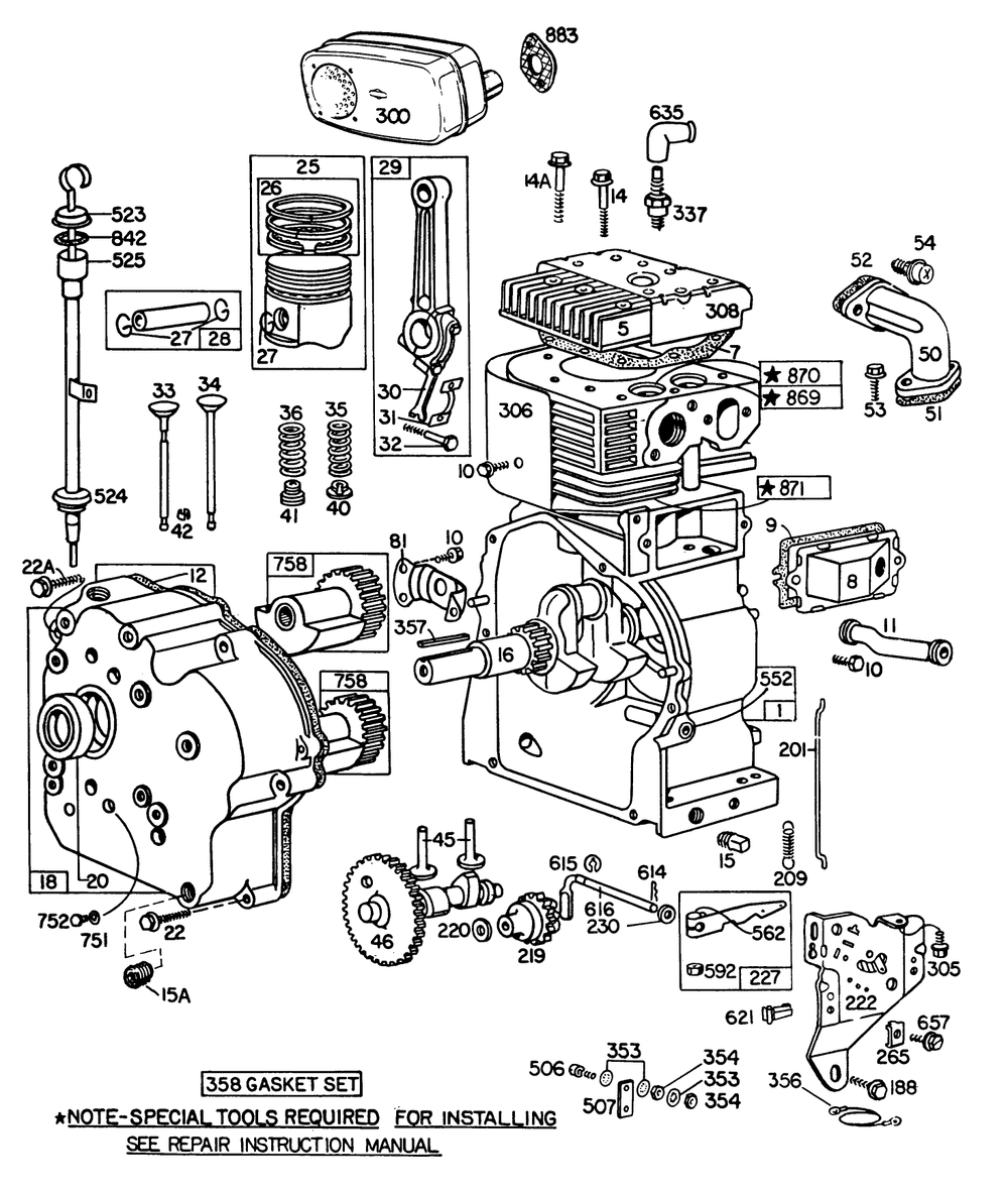 Engine Briggs & Stratton Model No. 252416 Type No. 0190-01 Diagram and Parts List for 38095 0000001 - 0999999 Toro Snow Blower