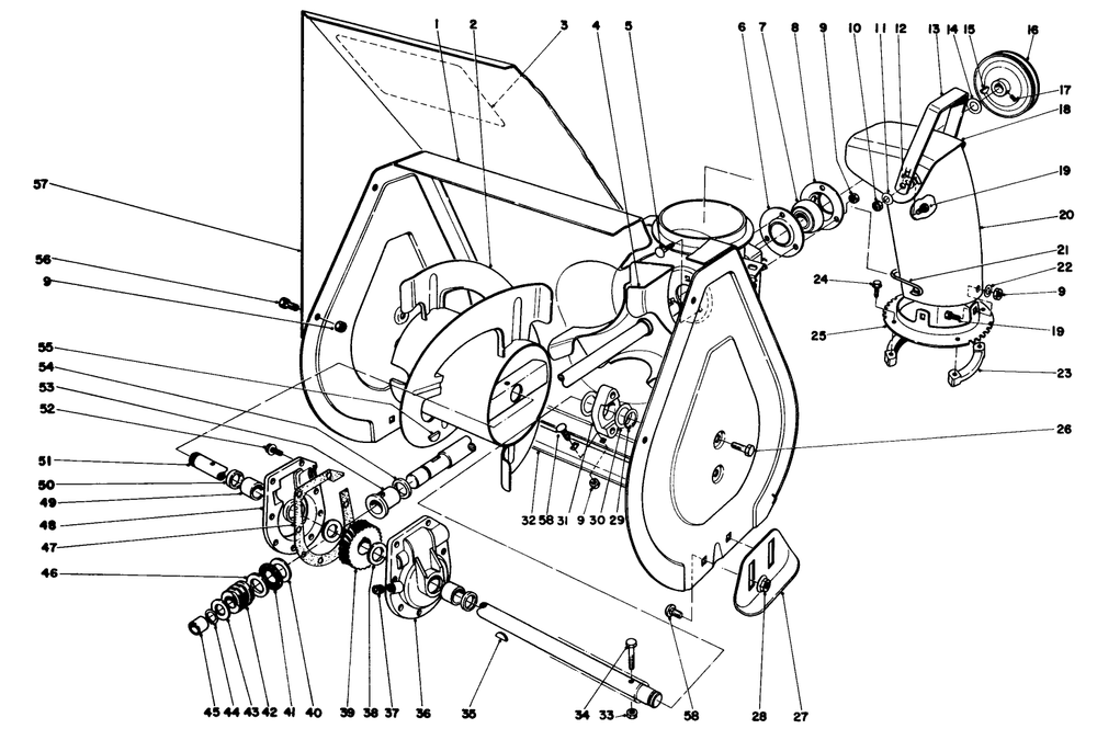 Auger Assembly Diagram and Parts List for 38015 3000001 - 3999999 Toro Snow Blower