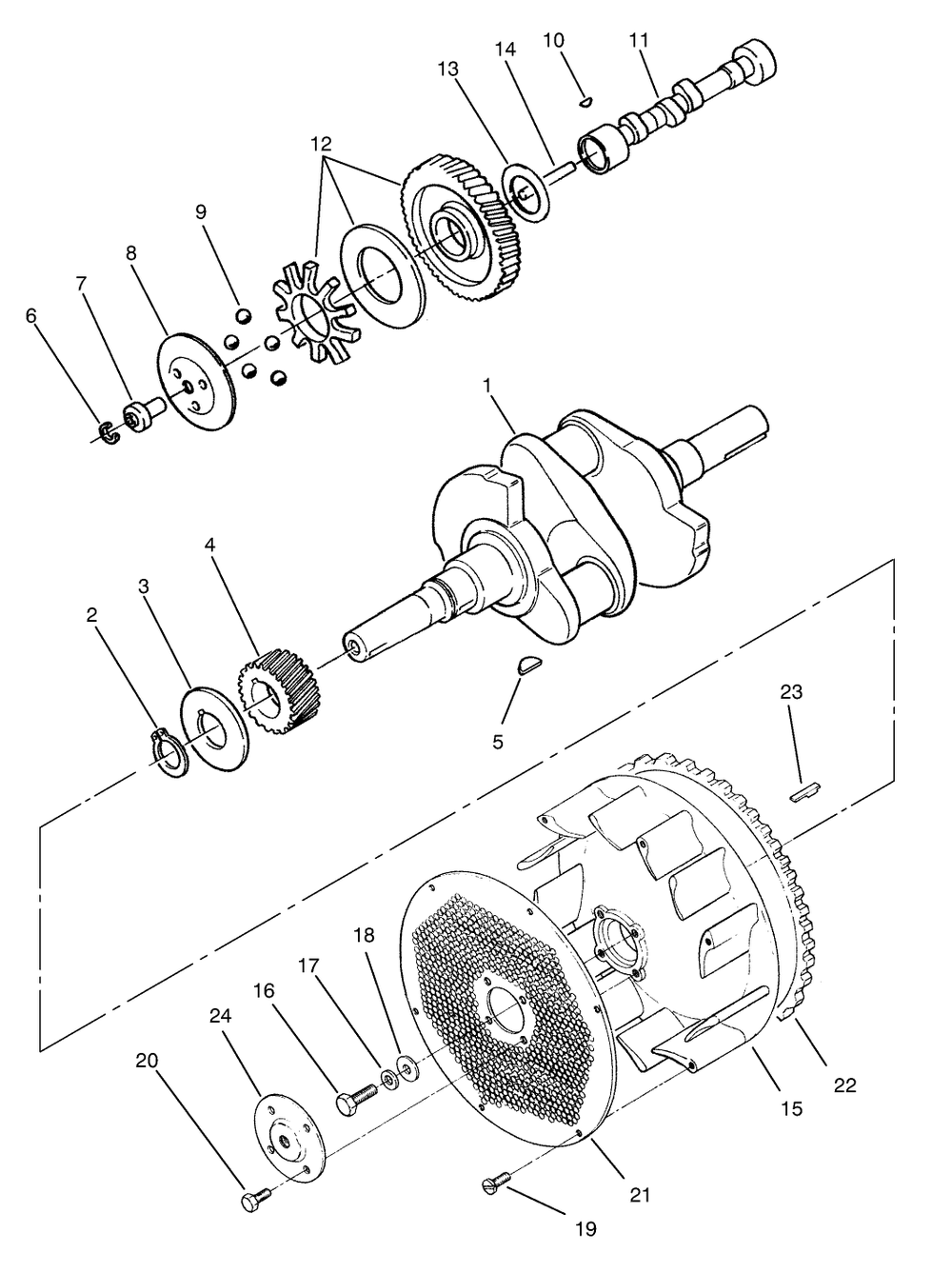Crankshaft, Camshaft & Flywheel Assembly Diagram and Parts List for 74101 690001 - 699999 Toro Lawn Tractor