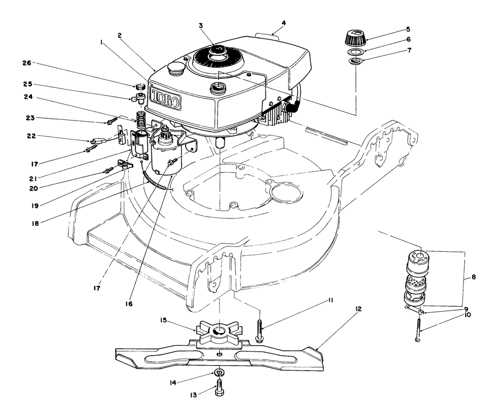Engine Assembly Diagram and Parts List for 20574 8000001 - 8999999 Toro Lawn Mower