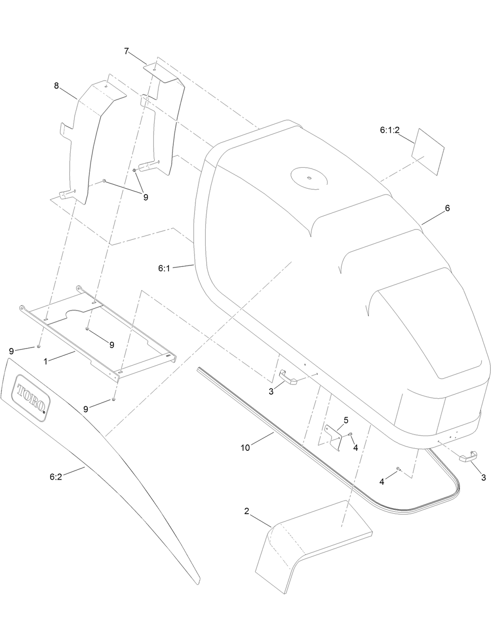 Front Hood Assembly No. 136-1554 Diagram and Parts List for 23898 400000000 - 999999999 Toro Lawn Tractor Accessories
