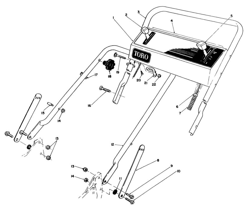Handle Assembly Diagram and Parts List for 20218 1000001 - 1999999 Toro Lawn Mower