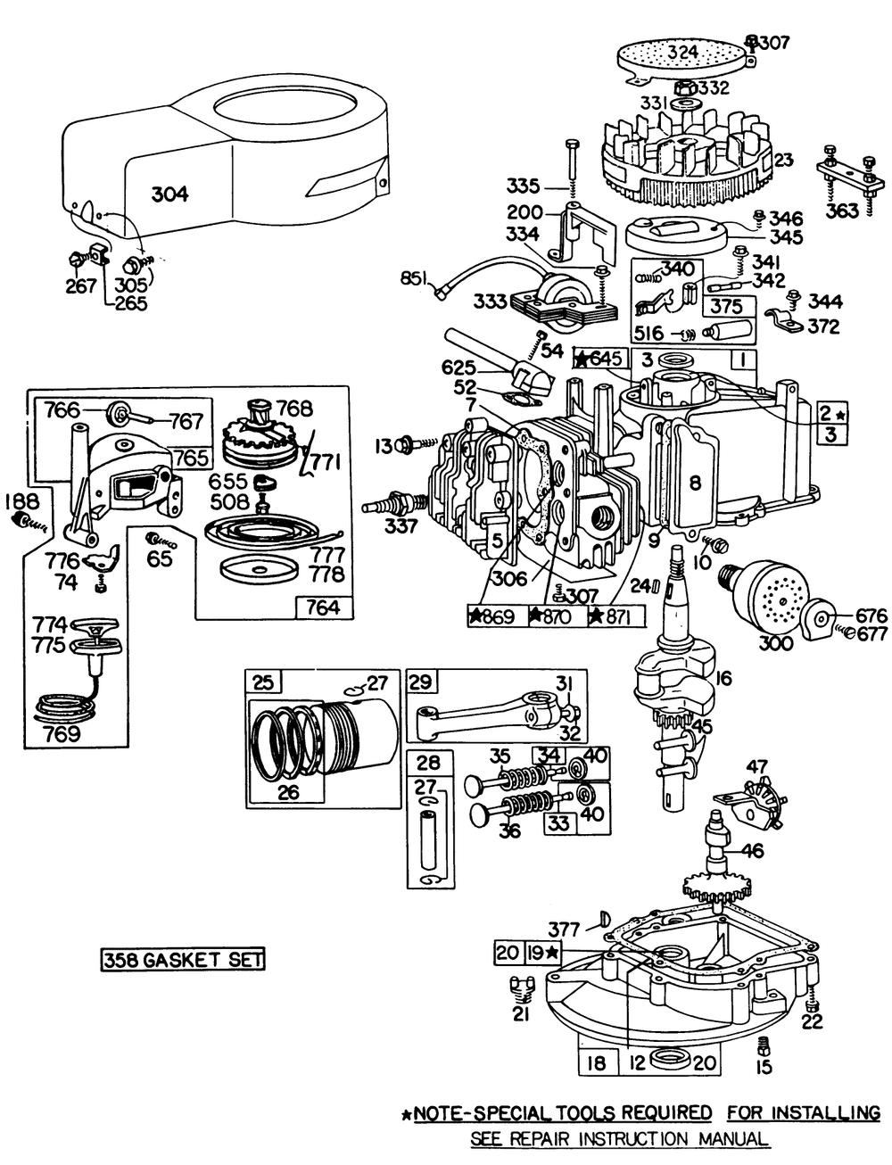 Briggs & Stratton Engine Model No. 92908-2054-01, Briggs & Stratton Engine Model No. 93508-0196-01 Diagram and Parts List for 20698 1000001 - 1999999 Toro Lawn Mower