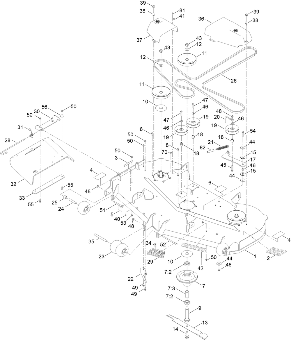 60 Inch Deck And Decal Assembly Diagram and Parts List for 76605 417000000 - 417520170 Toro Lawn Tractor