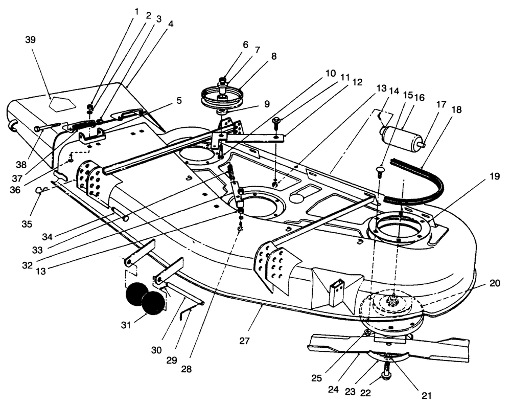 Deck & Spindle Assembly Diagram and Parts List for 30753 590001 - 599999 Toro Lawn Mower
