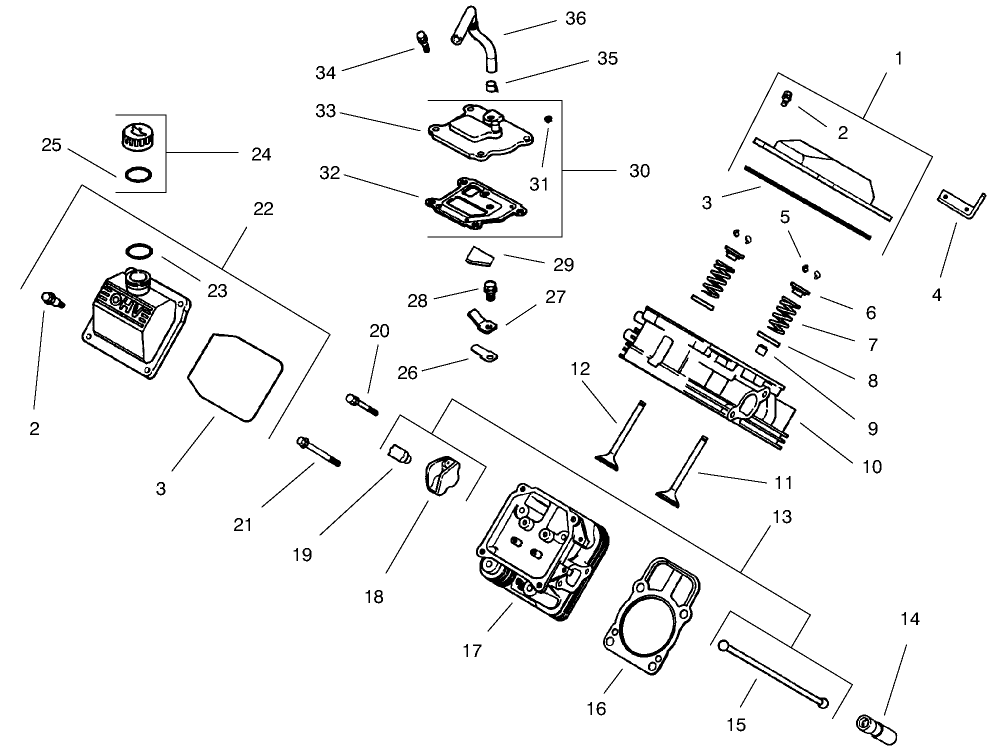 Group 4-Head/Valve/Breather Diagram and Parts List for 22305 991008 - 999999 Toro Lawn Tractor Accessories