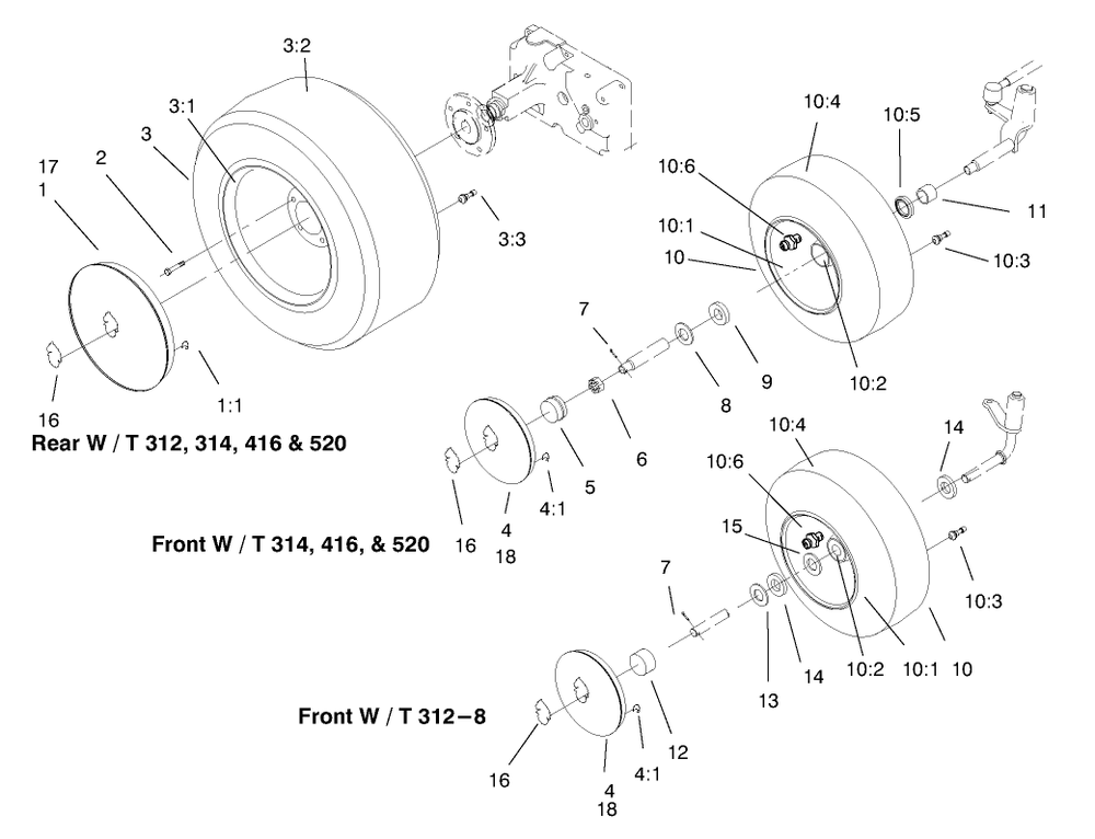 Wheel Assemblies Diagram and Parts List for 73403 7900001 - 7999999 Toro Lawn Tractor