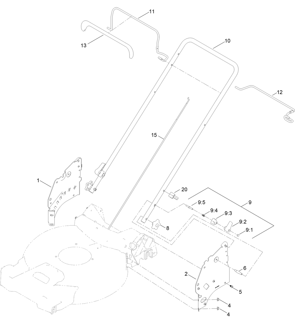 Handle Assembly Diagram and Parts List for 21853 400000000 - 999999999 Toro Lawn Mower