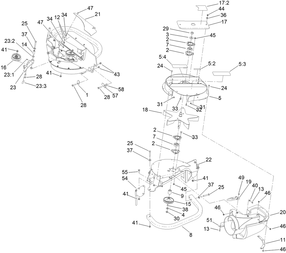 Blower Drive Assembly Diagram and Parts List for 78554 410000000 - 999999999 Toro Lawn Tractor