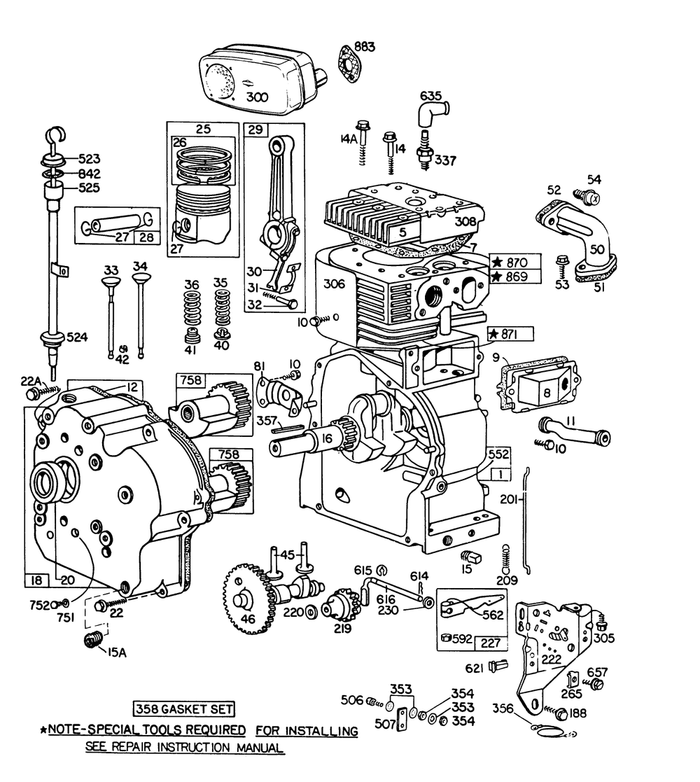 Engine Briggs & Stratton Model No. 252416-0190-01 Diagram and Parts List for 38095 3000001 - 3999999 Toro Snow Blower