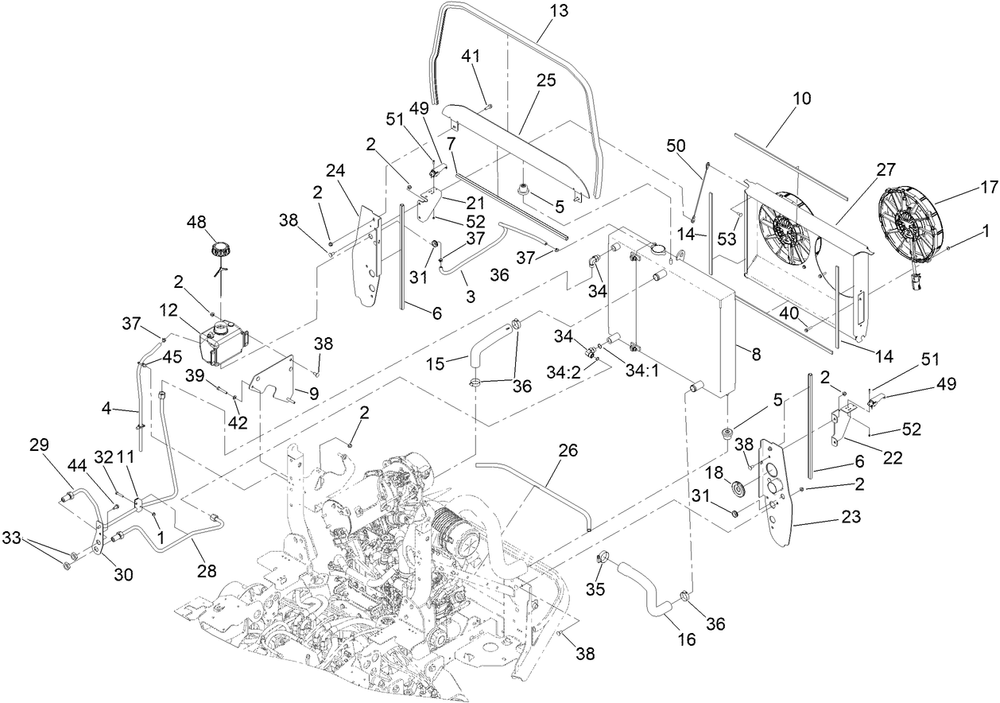 Cooling Assembly Diagram and Parts List for 72144 413000000 - 999999999 Toro Lawn Tractor