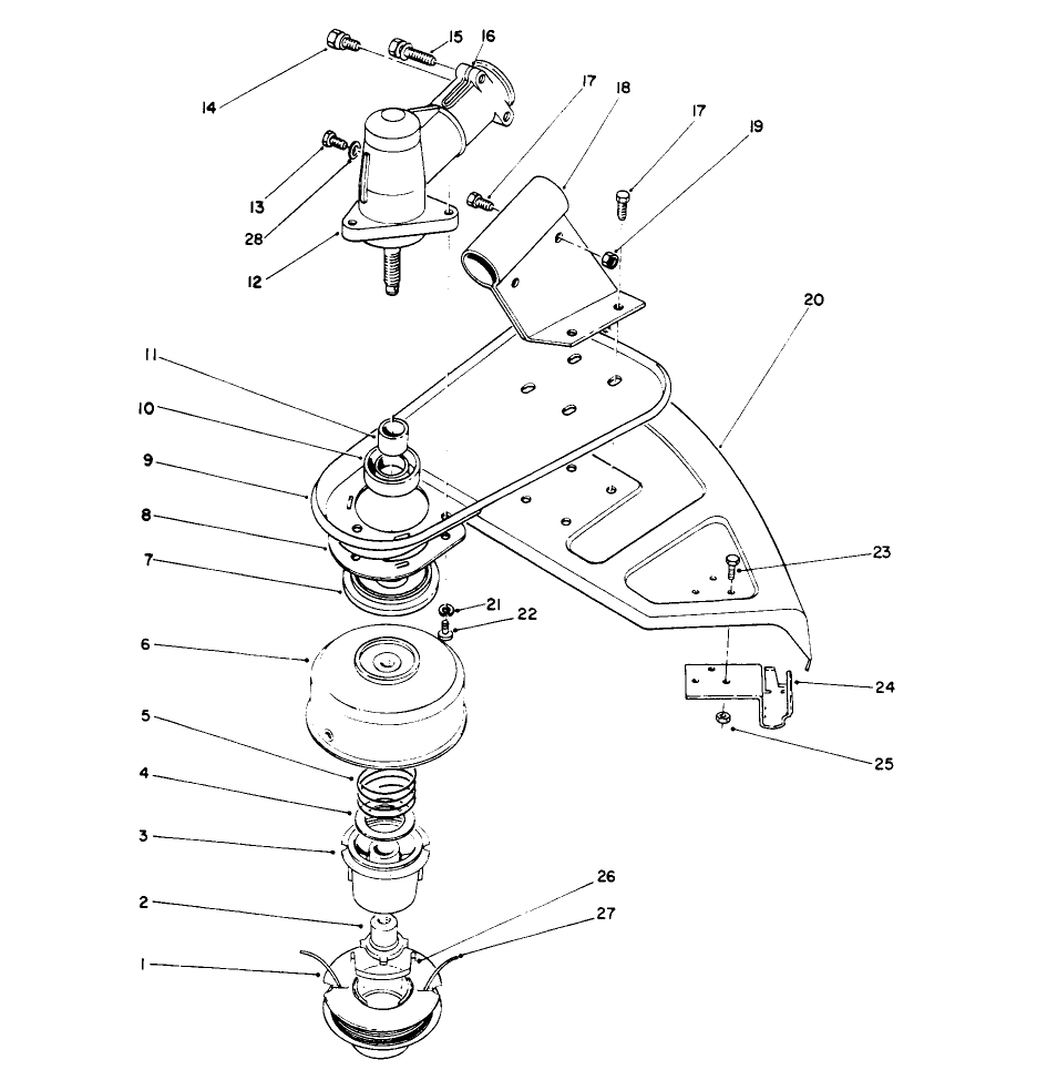 Cutter Head & Gear Box Assembly Diagram and Parts List for 51652 1000001 - 1999999 Toro Trimmer