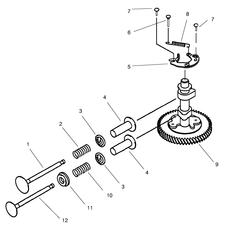 Valve/Camshaft Diagram and Parts List for 30165 890001 - 899999 Toro Lawn Tractor Accessories