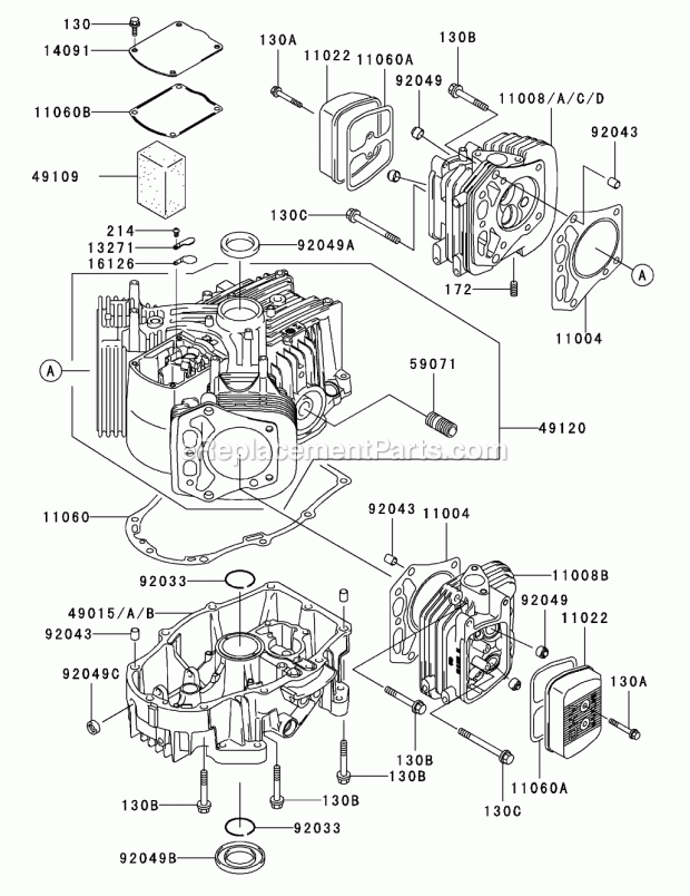 Cylinder/Crankcase Assembly Kawasaki Fh601v-D Diagram and Parts List for 74179 230007001-230999999 Toro Lawn Mower