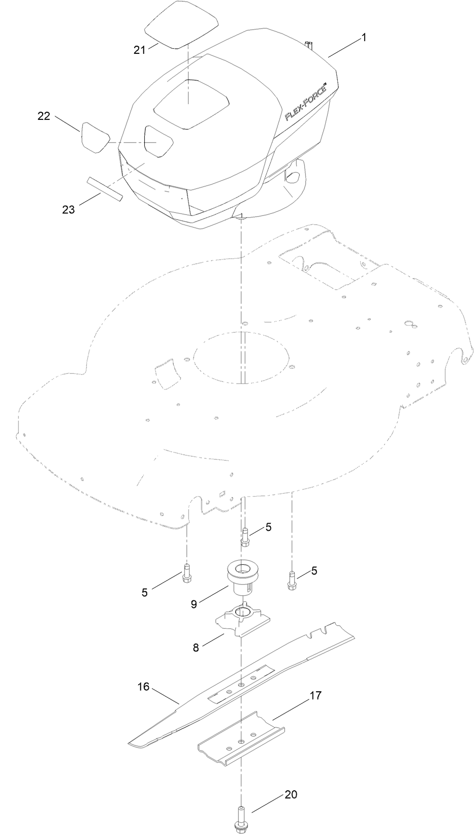 Motor Module And Blade Assembly Diagram and Parts List for 21466 410368876 - 410404080 Toro Lawn Mower