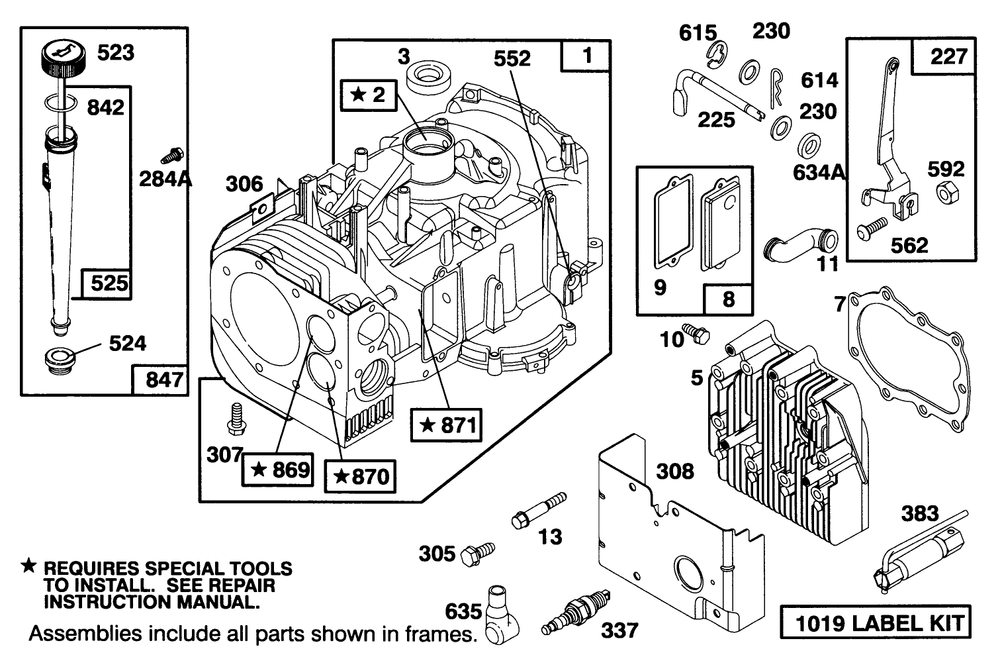 Engine Briggs & Stratton Model 286707-0453-01 Diagram and Parts List for 71184 5900001 - 5910000 Toro Lawn Tractor