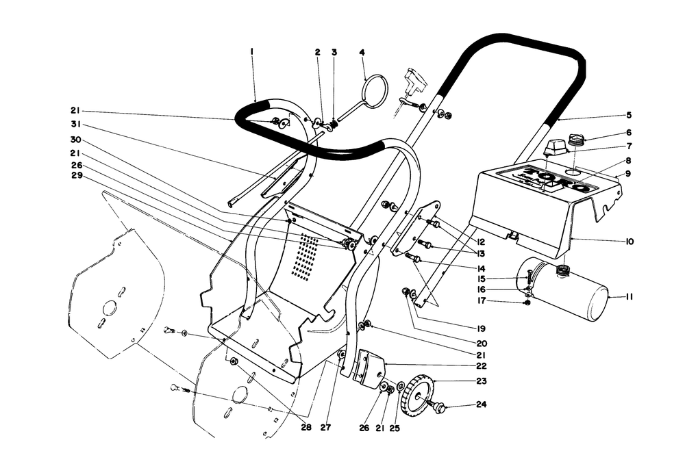 Upper Main Frame Diagram and Parts List for 31411 1000001 - 1999999 Toro Snow Blower