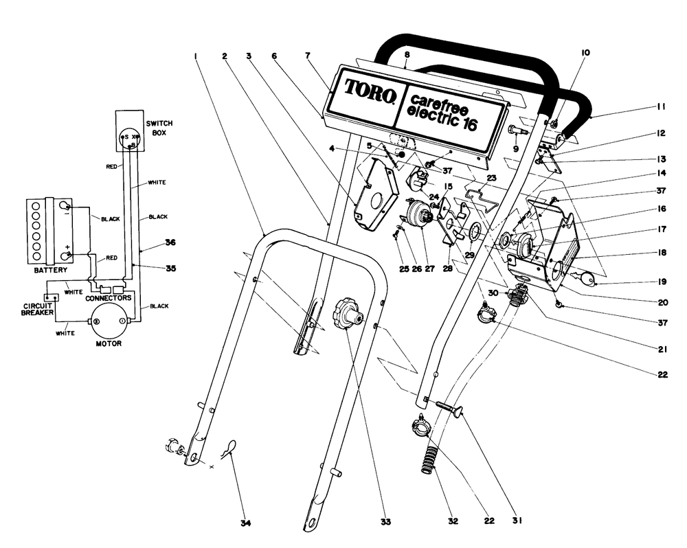 Handle Assembly Diagram and Parts List for 17002 5000446 - 5999999 Toro Lawn Mower