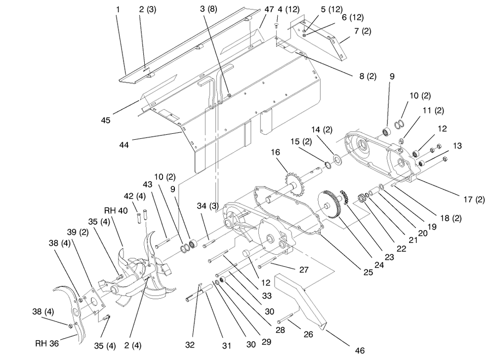 Gaurd, Shield, Gear Case & Tines Diagram and Parts List for 79271 8900001 - 8999999 Toro Lawn Tractor