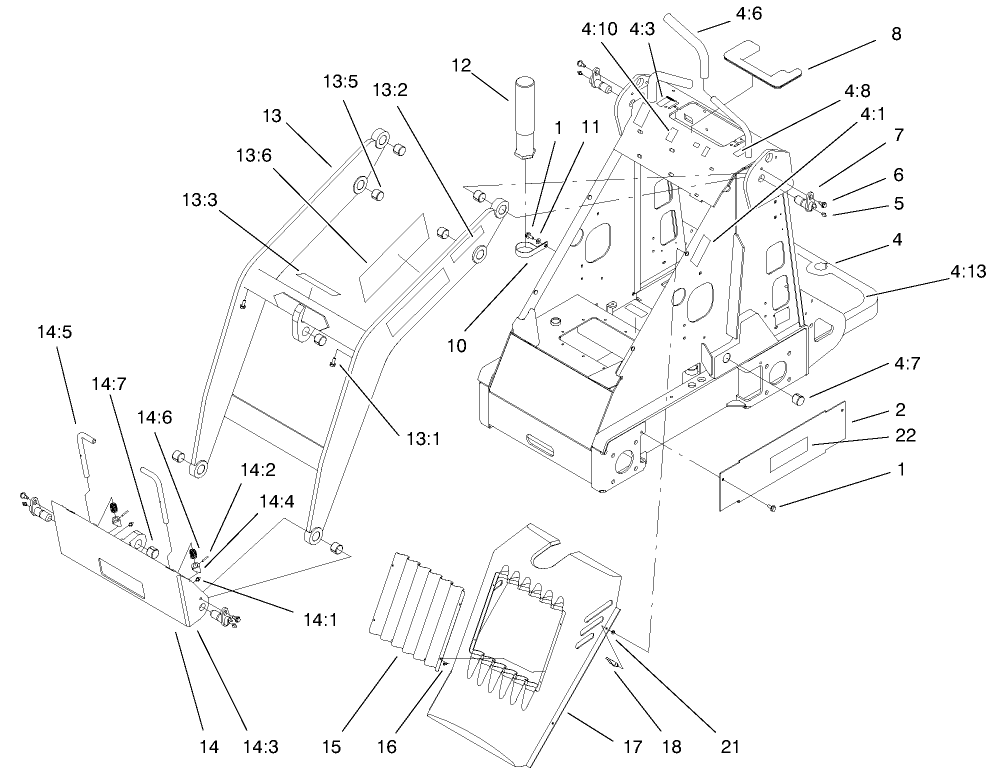 Frame And Loader Arm Assembly Diagram and Parts List for 22305 991008 - 999999 Toro Lawn Tractor Accessories