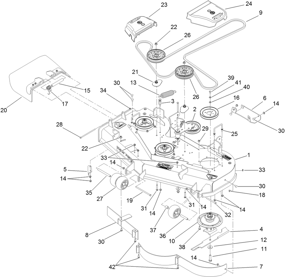 Deck Assembly Diagram and Parts List for 74943CP (312000001-312999999)(2012) Toro Lawn Mower