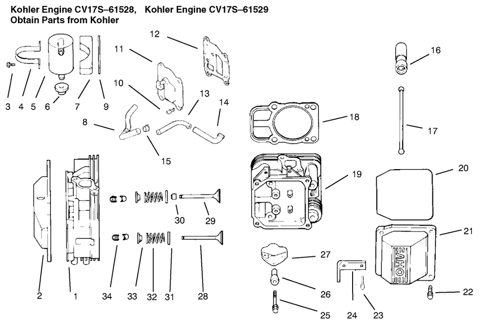 Head / Valve / Breather Diagram and Parts List for 72086 9900001 - 9999999 Toro Lawn Tractor