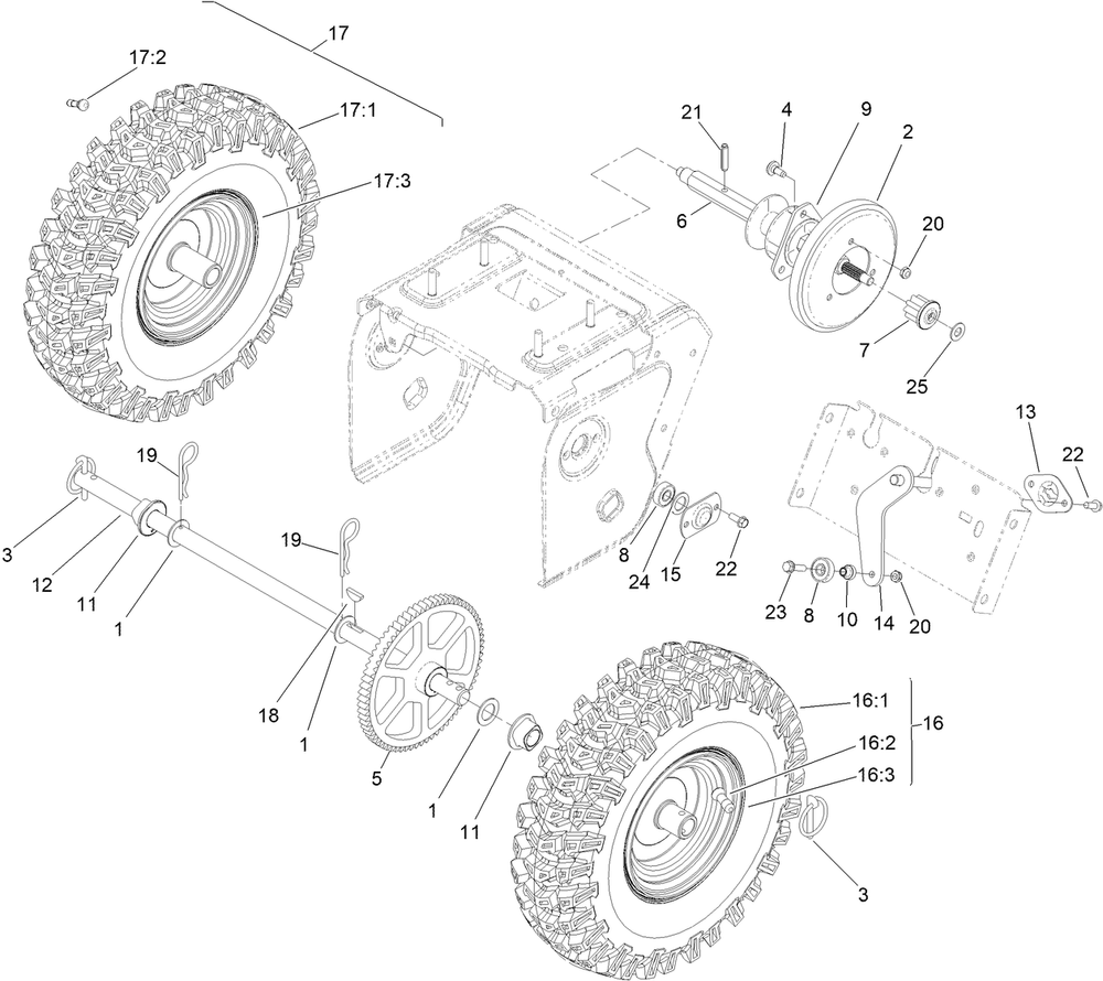 Drive Assembly Diagram and Parts List for 37798 413000000 - 416159999 Toro Snow Blower